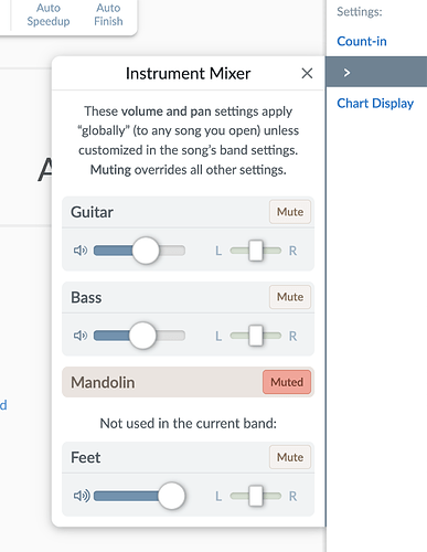 Screenshot of global instrument mixer