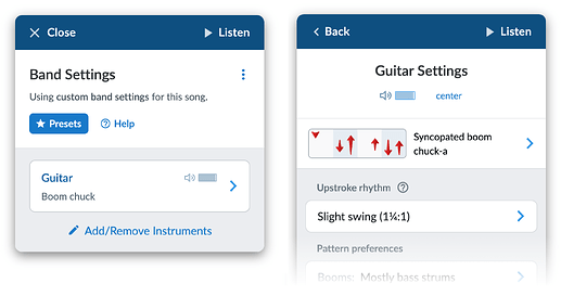 Screenshots of new band menu 2023-05-18